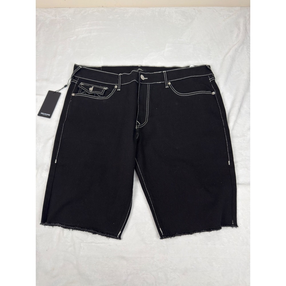 True Religion Ricky Flap Fray Relaxed Straight Black Denim Shorts Mens 40 (42") - Picture 3 of 8